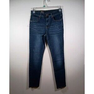 NWT Qazel Vorrlon Womens Dark Wash Skinny Distressed Blue Jeans Pockets Size 28